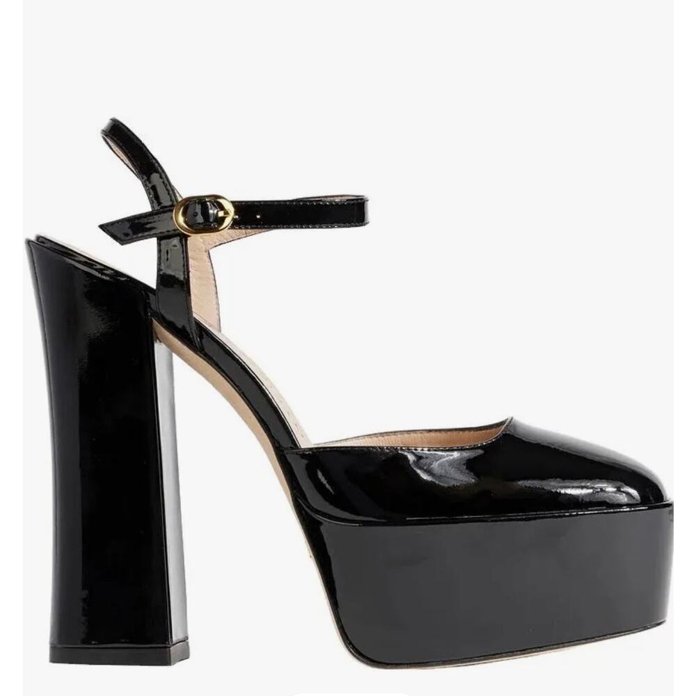 Stuart Weitzman Black Sky High 145 Patent Platform Mary Jane Pump, Size 8B